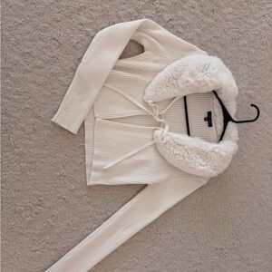 Love Tree White Teddy Jacket with Removable Faux Fur Collar